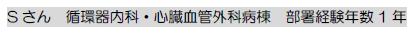 Sさん　循環器内科・心臓血管外科病棟　部署経験年数1年