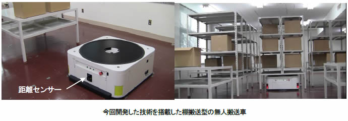 今回開発した技術を搭載した棚搬送型の無人搬送車